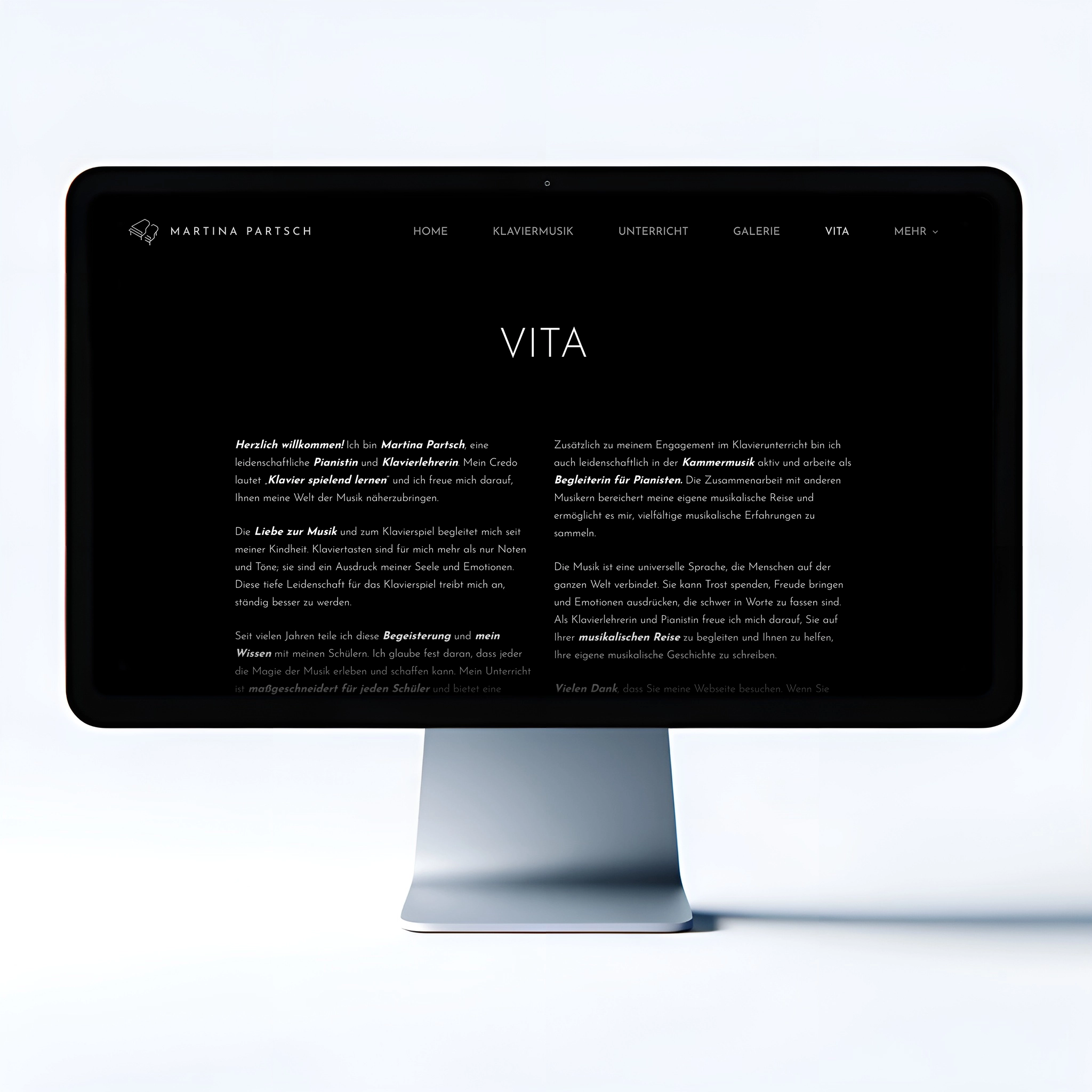 Desktop Ansicht der Homepage