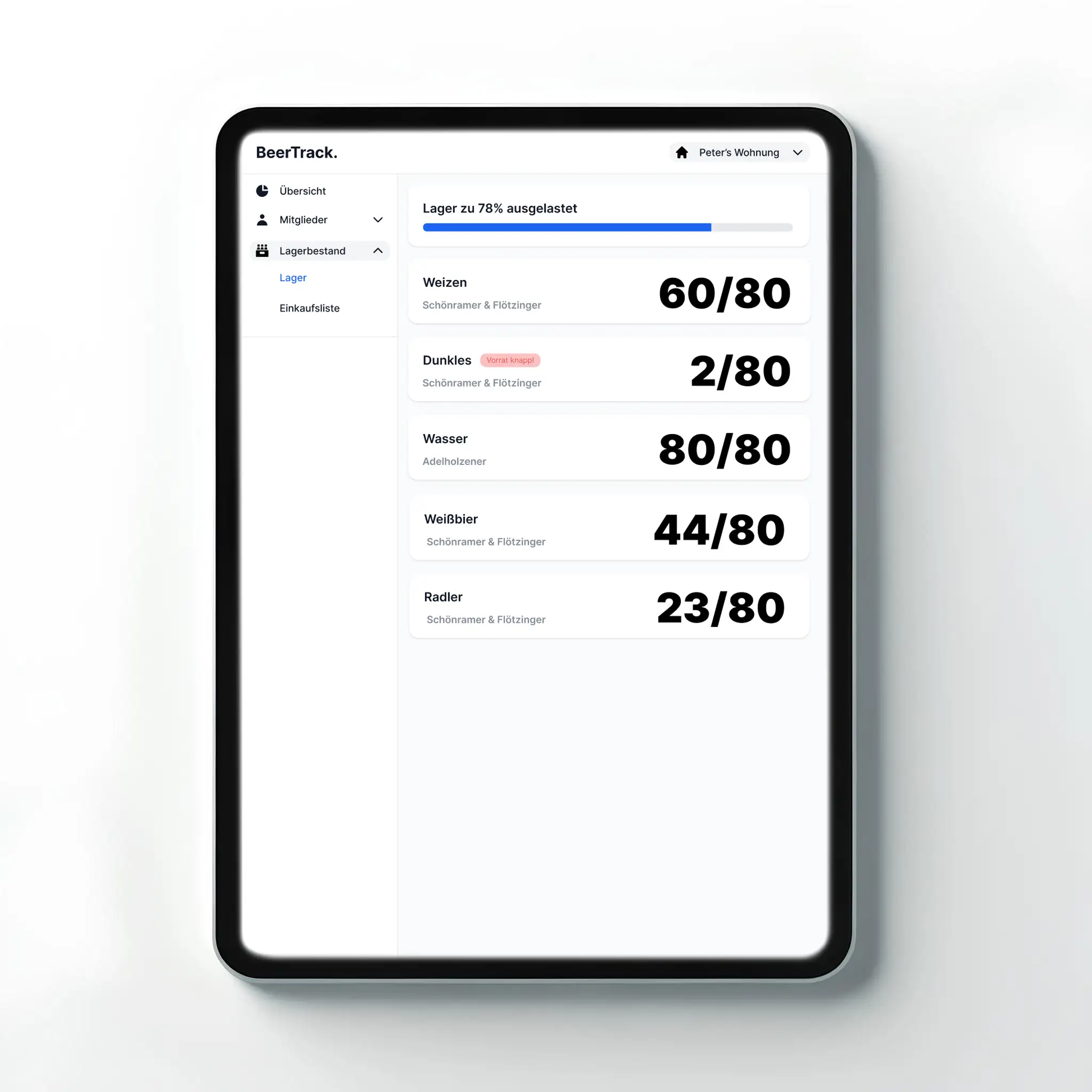 Beertrack auf dem Ipad